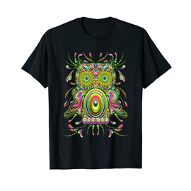 Trippy Groovy 60s 70s Psychedelic Flower Owl T-Shirt