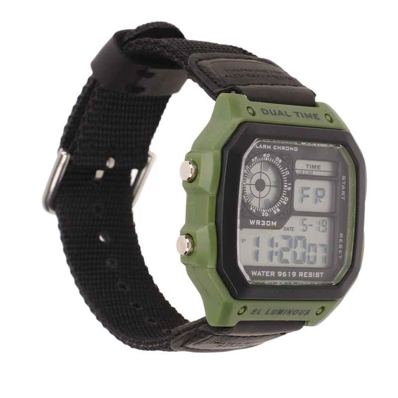 Digital Sport Watch Canvas Strap Luminous Waterproof Retro Sport Watch