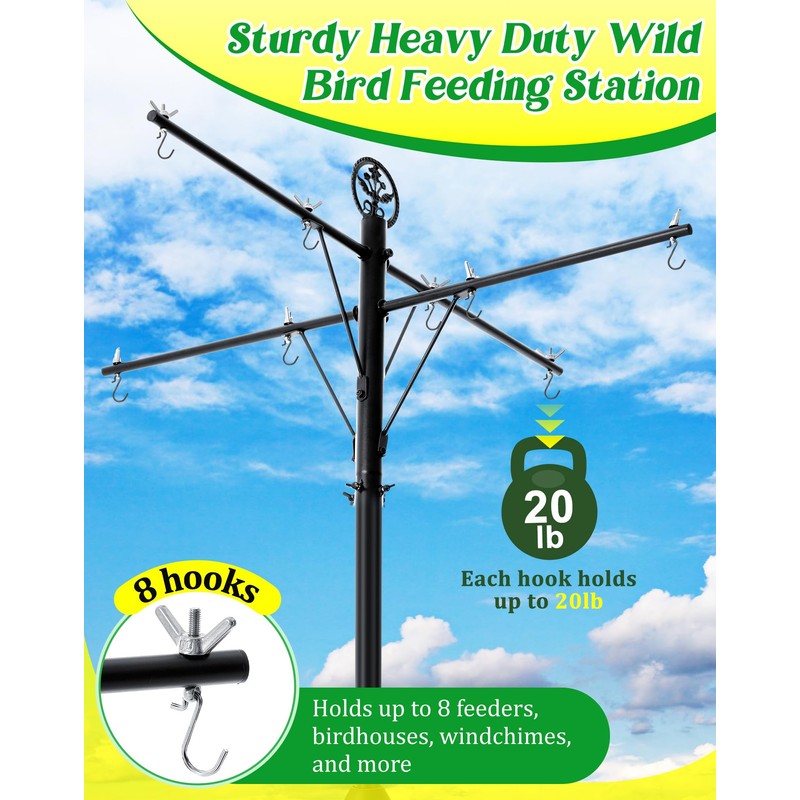 Ceoighe 95 Inch Bird Feeder Pole with Torpedo Squirrel Proof