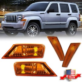 GTINTHEBOX COMBO Amber Bumper Signal +Bumper Side Marker Lights For 2008-2012 Jeep Liberty