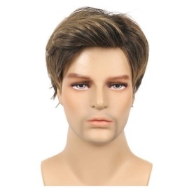 Salaibs Men's Brown Short Wig Side Part Natural Looking Hair Wig Synthetic Fibre Daily Wig