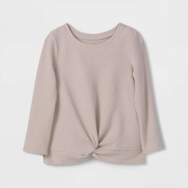 Cat & Jack Toddler Girls' Solid Cozy Waffle Long Sleeve Top - Cat & Jack Cream 3T, Ivory