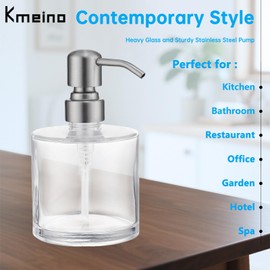 Kmeino Cylinder Clear Glass Dish Soap Dispenser, Antique Refillable 10.8oz /320ml Hand Soap Lotion Dispenser with Brushed Nickel Stainless Steel Pump Bathroom Kitchen