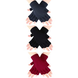 SATINIOR 3 Pairs Women Fingerless Gloves Winter Half Finger Knit Gloves for Women Men(Black, Dark Grey and Dark)