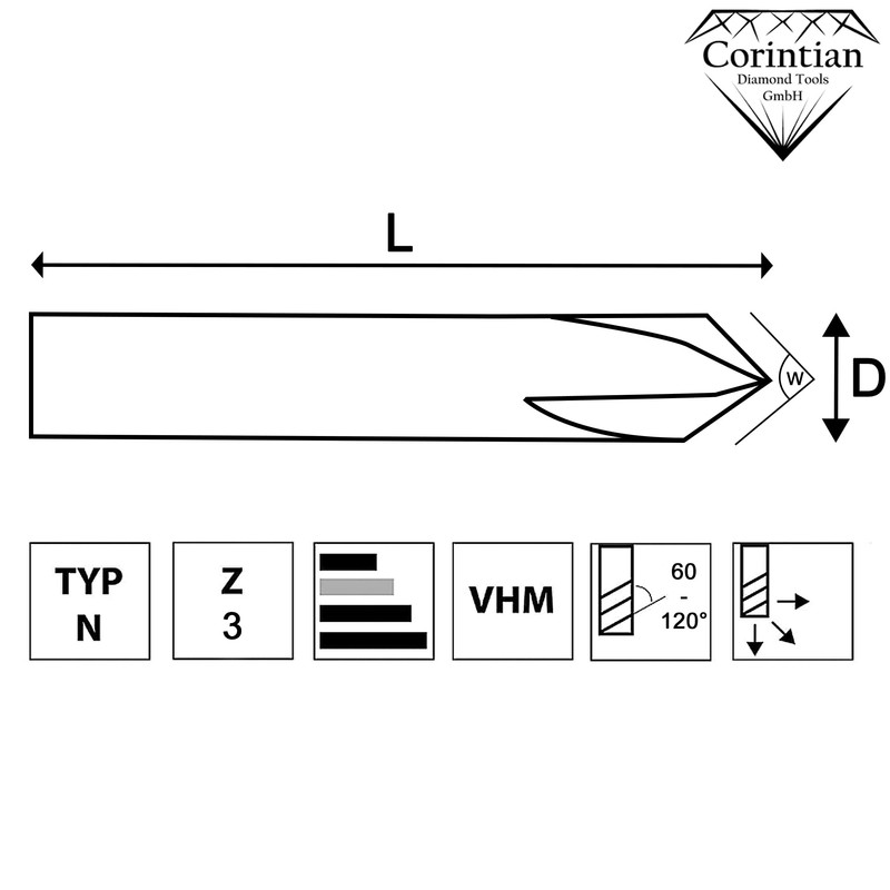 Corintian Solid carbide chamfer cutter with AlTiN coating, diameter 3-12