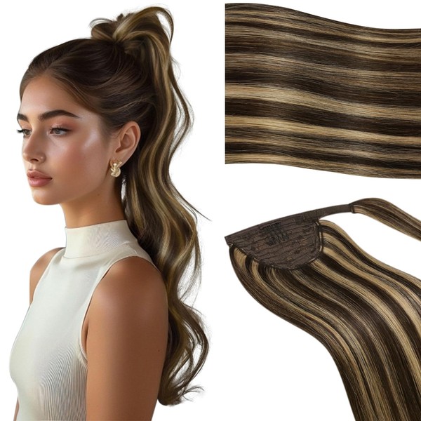 Vivien Highlight Ponytail Extension Human Hair Brown Highlight Hair Extensions
