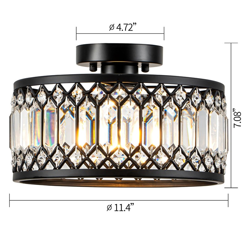 Zlepmlla Crystal Black Ceiling Light, Modern Semi Flush Mount Ceiling