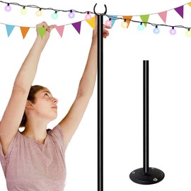 Tigerden 10ft String Light Pole for Hard Surfaces, Light Pole for Outdoor String Light, Perfect for Garden, Backyard, and Patio Lighting Stand for Parties, Wedding - Matte Black Finish - 1 Pack