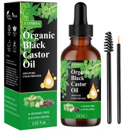 Etimisa Organic Black Castor Oil,100% Pure Natural Organic Castor Oil Cold Pressed Glass Bottles, Hair,Eyebrow Care, Skin Care, Castor Oil for Body & Carrier Oil