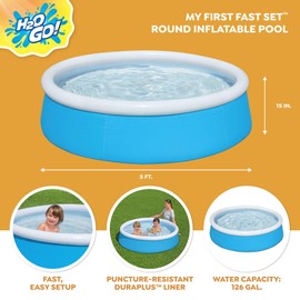 H2OGO! 5' x 15" Inflatable 126 Gallon My First Fast Set Kiddie Inflatable Ring Swimming Pool with 3 Ply DuraPlus Liner and Fill and Rise Technology