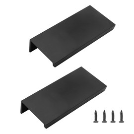 Qjaiune 2PCS Back Mount Finger Edge Pull 80mm/3.15", Aluminum Hidden Handle Concealed Tab Pulls for Home Kitchen Living Room Door Drawer Cabinet (Black, Straight Type, 38mm / 1.5" Widened)