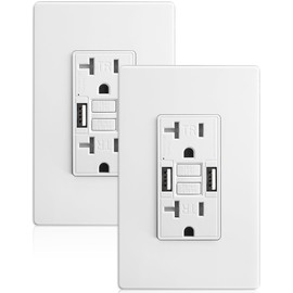 SURAIELEC 20 Amp GFCI Outlet with Dual USB-A Ports – Self-Test GFCI Receptacle, Tamper-Resistant, Wall Plate Included, ETL Listed, Indoor Electrical Outlet for Kitchen, Bathroom, White, 2-Pack