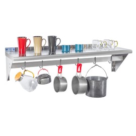 HALLY SINKS & TABLES H HALLY Stainless Steel Shelf with 6 Hooks 14" x 48" Wall Mounted Pot Rack 350lb, NSF Commercial Floating Shelving for Storage Hanging Pots, Pans, cookware in Restaurant, Kitchen, Home and Hotel