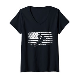 Womens American Flag Snowmobile Apparel - Snowmobile V-Neck T-Shirt
