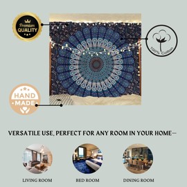 Bless International Indian Traditional Mandala Hippie Wall Hanging, Cotton Tapestry Ombre Bohemian Bedspread (King (84x90 Inches)(215x230 Cms), Grey/Silver Flower)