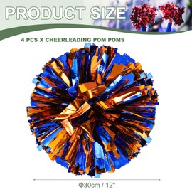 YELARXI Metallic Cheerleading Pom Poms Cheer Pompoms, 12 Inch with Handle Rings Fit for Team Spirit Sports Dance Cheering, (4Pcs, Blue Orange)