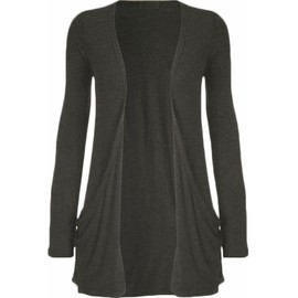 FASHION MY LOVE Ladies Long Sleeve Pocket Cardigan Womens Top Sizes 8-26 Charcoal
