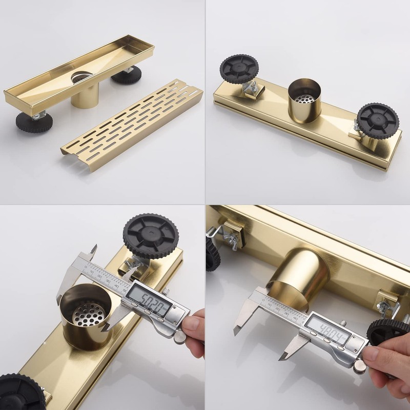 DEOKXZ Linear Shower Drain 12 Inch Brushed Gold,Rectangular Shower Drain