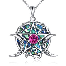 POPLYKE 925 Sterling Silver Pentagram Necklace for Women Wiccan jewelry Triple Moon Necklace Pagan Jewelry