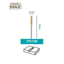 Dremel MAX High Performance Tungsten Carbide Carving Bit (9901DM) Titanium Coated High-performance Bit for Carving and Engraving, 3.2mm, Max Life Durability