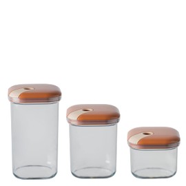 OMADA Design - Set of 3 Clear Airtight Food Safe Jars with Seal - Made in Italy - Line Pull Box