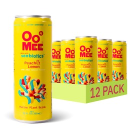 OoMee Prebiotic Drink | Peach & Lemon | Plant-Based Vegan Beverage with Marine-Sourced Agar Prebiotics (Seabiotics) for Digestive & Gut Health Functional Drink – 12oz Cans, 12-Pack