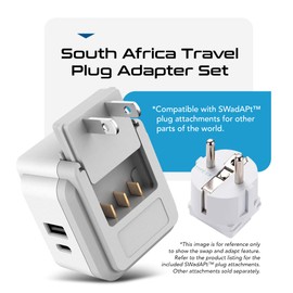 Ceptics South Africa Power Adapter Travel Set - 20W PD & QC, Fast & Safe with Dual USB & USB-C - 2 USA Outlet - Use All Over Africa, Zimbabwe, Morocco - Includes Type E/F, M, G SWadAPt Attachments