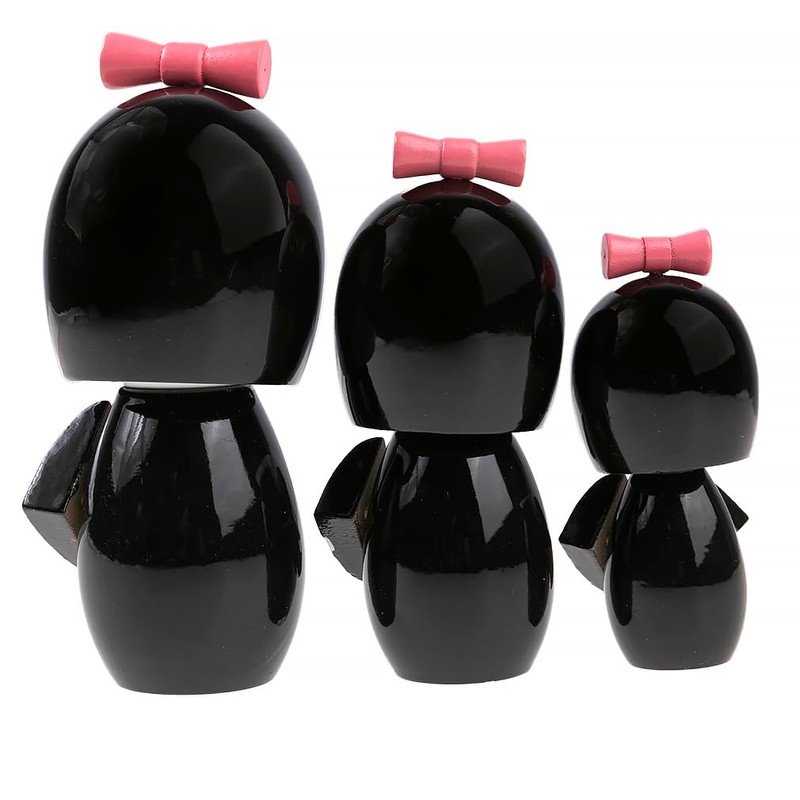 lachineuse 3 Japanese Kokeshis Dolls - Design and Black Hue,