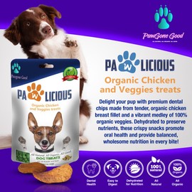 PawGone Good Organic Chicken & Veggie Dental Chips – 7 Ingredients or Less, Dehydrated to Preserve Nutrients, Crispy Texture for Oral Health, Organic, High-Protein Snacks for Dogs of All Breeds– 10 oz