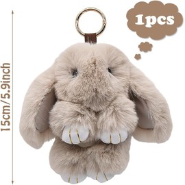 CHENGLI Bunny Keychain Soft Mini Plush Bunny Pompom Keychain Cute Bunny Keychain for Women Plush Bunny Bag Purse Pendant Gift for Women Girls Christmas Birthday Holiday-Khaki
