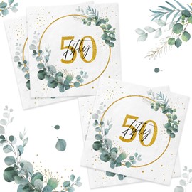 40Pcs 50th Birthday Napkins, Sage Green Napkins Eukalyptus Gold Napkins 50th Anniversary Napkins Party Serviettes Napkins Green for Cocktail Wedding Anniversary