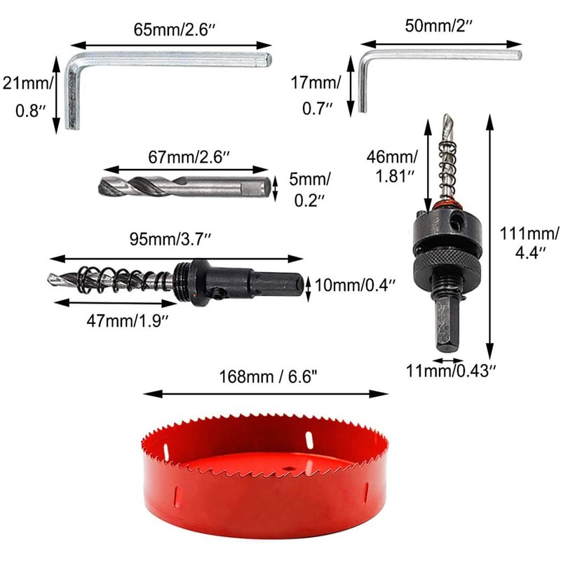 Hordion 168mm 6 5/8" Hole Saw with Drill Bits &