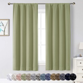WelvetBLK Sage Green Blackout Curtains for Bedroom Living Room 63 Inch Length 2 Panels Set, Soft Solid Room Darkening Thermal Insulated Window Treatments, Rod Pocket Dining Room Curtains, 40" Wx63 L