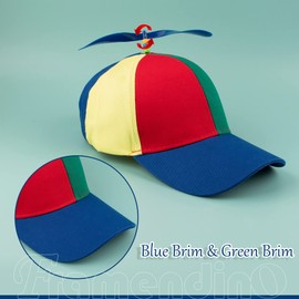 Framendino, Paquete de 2 sombreros de hélice arco iris para adultos, gorra de béisbol desmontable para helicóptero, libélula, sombrero de ala azul y ala verde