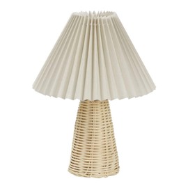 Pleated Table Lamp Vintage Bedside Night Lamp with Rattan Base Soft Warm Light for Bedroom Decoration