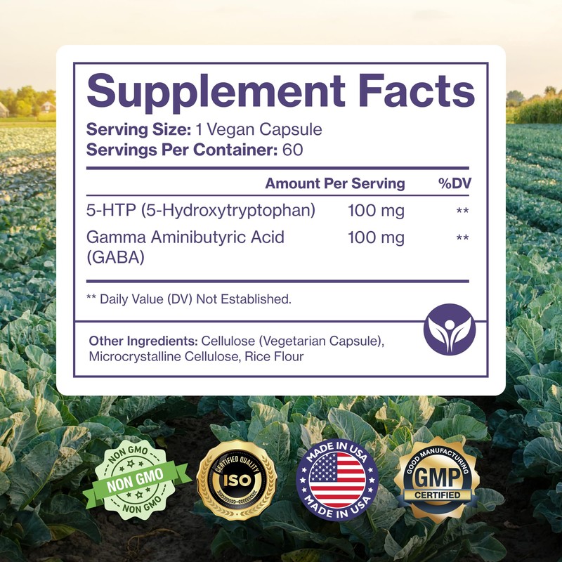 Pure 5-HTP (5-Hydroxytryptophan) Plus GABA Supplement - for Sleep, Mood
