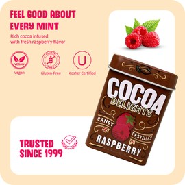 Cocoa Delights Chocolate Raspberry Candy Pastilles - 30 Count Tin (Pack of 12) | Vegan, Gluten Free & Kosher Certified | Travel Size Bulk Candy Tins, All Natural Flavor Snacks with Real Dutch Cocoa