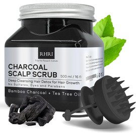 Rida Hair Research Institute- Exfoliante para el cuero cabelludo con carbón vegetal sin sulfatos de 16 fl oz con carbón de bambú y aceite de árbol de té Exfoliante para el cabello y el cuero cabell