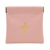 Squeeze-Top Faux Leather Rosary Pouch — Compact Peach Pink Case