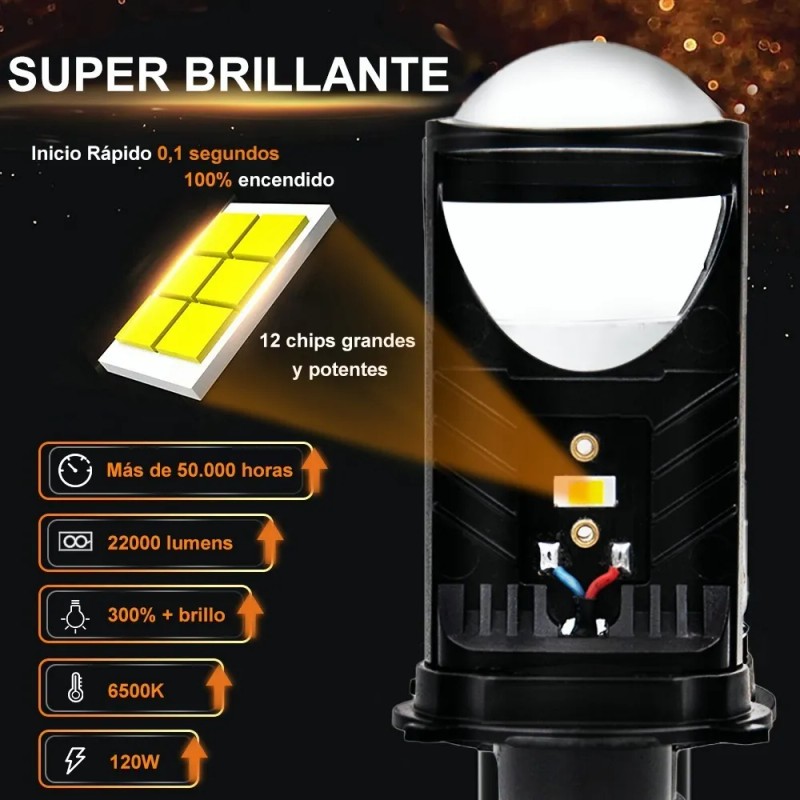 Kit Focos Led Para Coche H4/9003/hb2 Lupa Mini Proyector