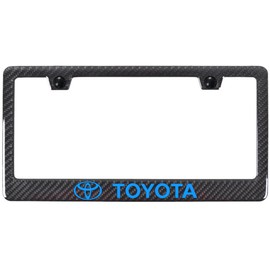 Toyota Logo Carbon Fiber License Plate Frame - Blue on Black
