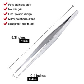 MSY BIGSUNNY 6.5" Stainless Steel Food Tweezers Precision Tooth Tips Food Tongs