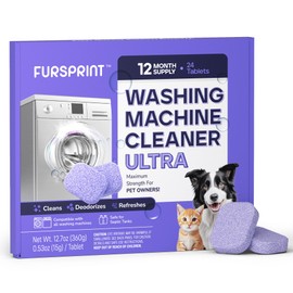 Fursprint Washing Machine Cleaner Tablets Ultra – 40% Stronger Formula: Designed for Pet Owners, Removes Residue, Grime & Odors, Compatible with HE, Top & Front Load, 24 Pack – 12 Month Supply