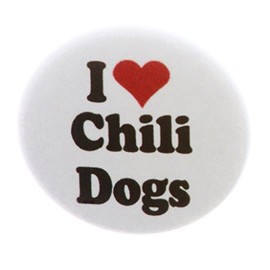 A&T Designs I love Chili Dogs 1.25" Pinback Button Pin Food Hot Dog Sauce