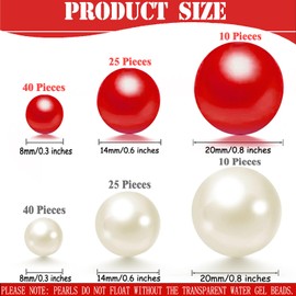 PNJHDZ 150 Pcs Vase Filler Pearl Beads White and Red No Hole Pearls for Vase White Floating Beads for Centerpiece Home Table Party Decor Wedding DIY 8/14/20mm
