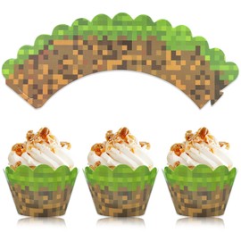 DazzJoy 24 Stück Videospiel Muffin Deko Pixel,Cupcake Wrappers für Gamers,Cupcake Deko Geburtstag,Gaming Muffinförmchen Papier,Muffinform Papier für Kinder,Cupcake Förmchen