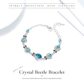 Edary Crystal Beetle Bracelet Silver Plated Sparkling Cubic Zirconia Bracelet Birthstone Hand Chain Friendship Jewellery Gifts for Women and Girls (Blue)