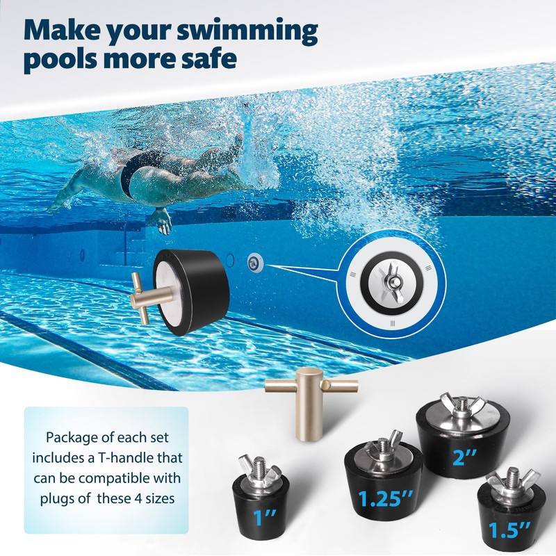Vizava 4 Pack Rubber Pool Winter Plugs with One T-Handle