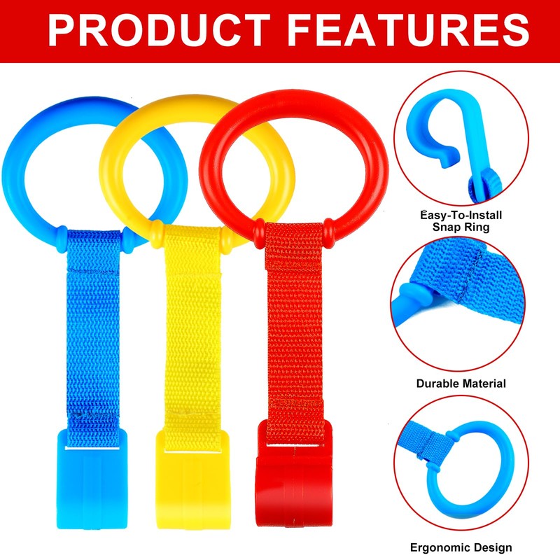 Rindion 3PCS Baby Pull Up Rings, Standing Walker Exercises Assistant