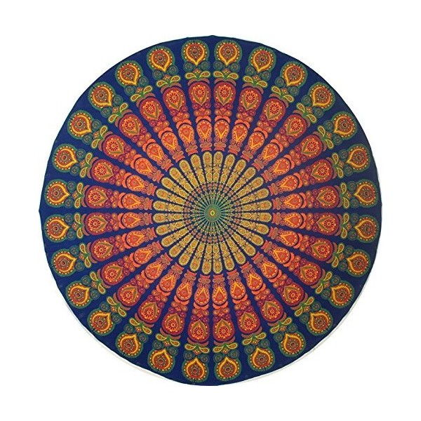 India Arts Handmade Sanganeer Peacock Mandala 72" Round 100% Cotton Tablecloth Gorgeous